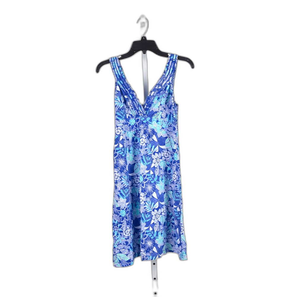 Tommy Bahama Empire Waistline Knit Preppy Floral Dress Embroidered Detail Size M